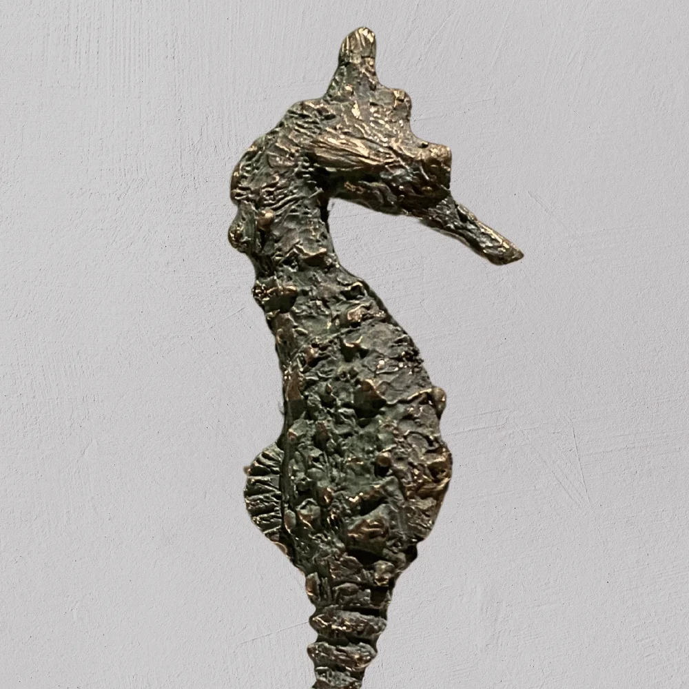 detail seahorse limited edition bronze on sandstone plinth merran hughes