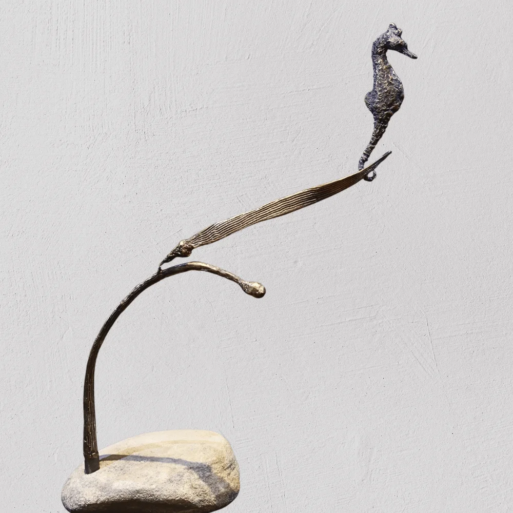 seahorse limited edition bronze on sandstone plinth merran hughes
